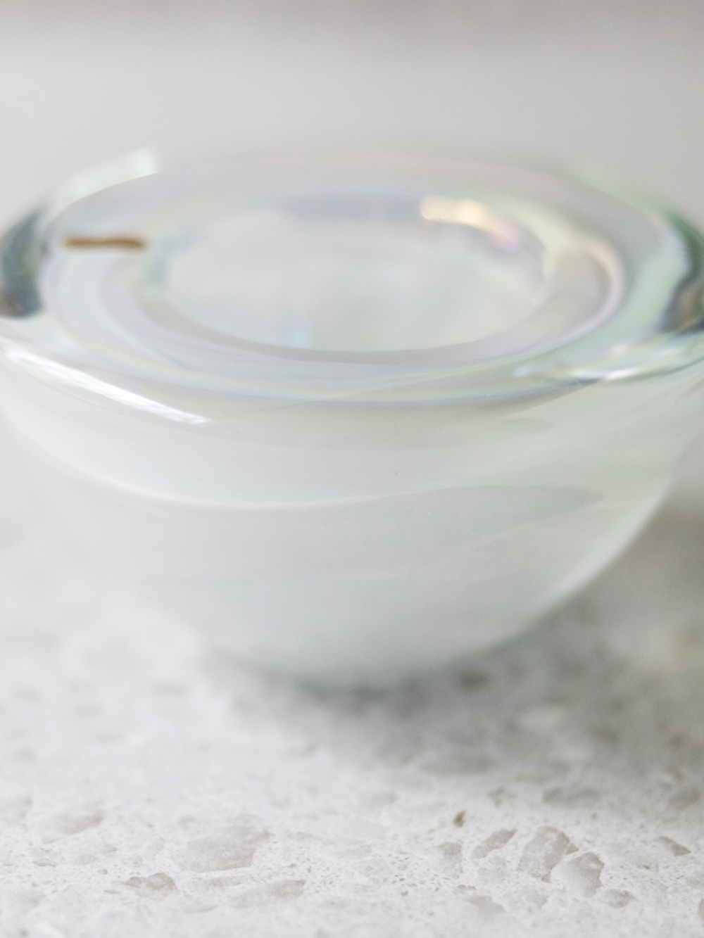 Swirl white iridescent glass candle holder bowl votive with Murano sticker